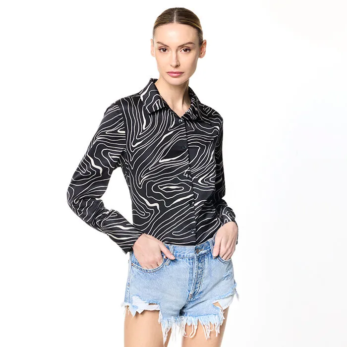 Camicia nera-beige in tessuto