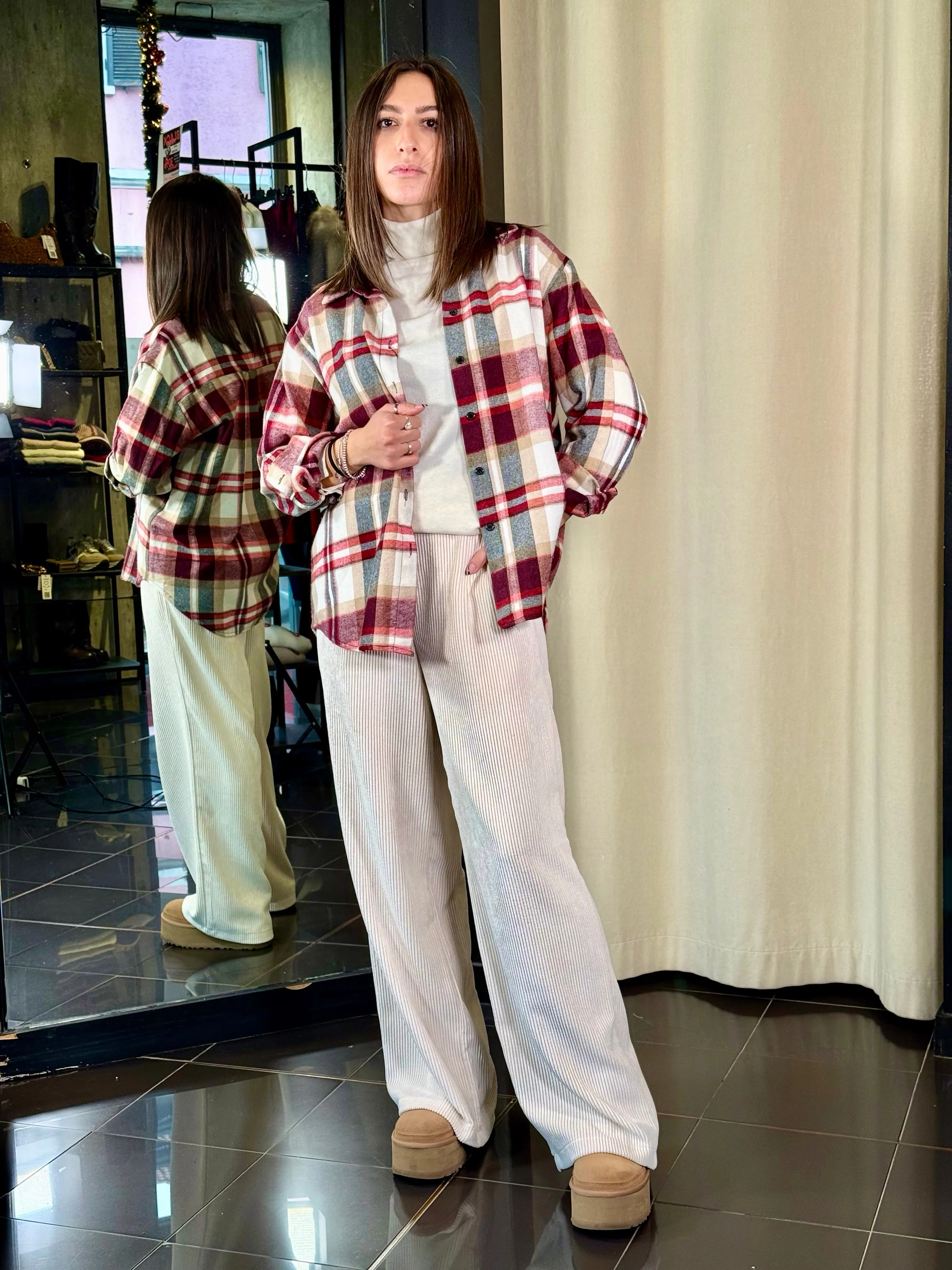 Camicia scozzese bordeaux in taglia unica 496