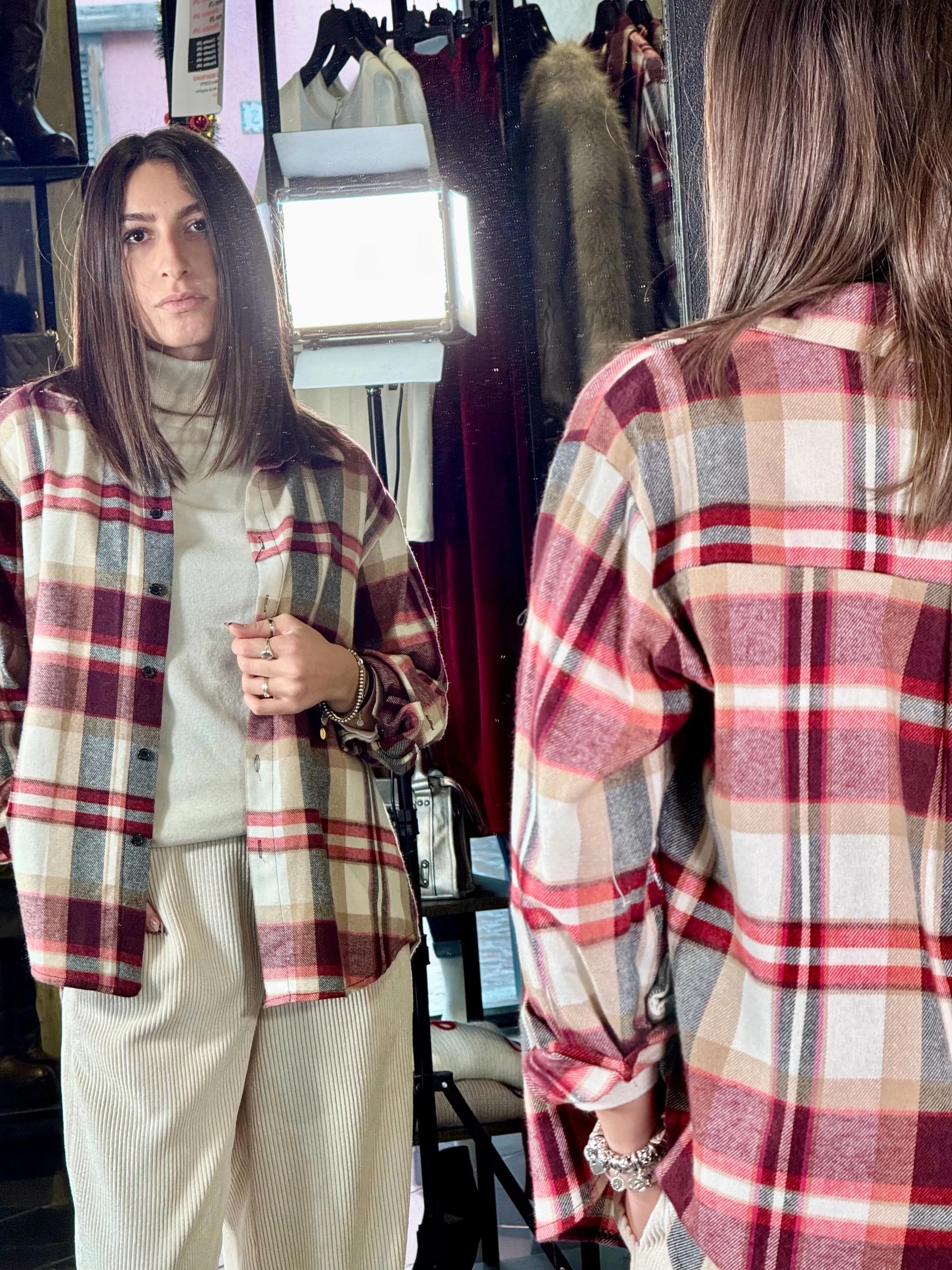 Camicia scozzese bordeaux in taglia unica 496