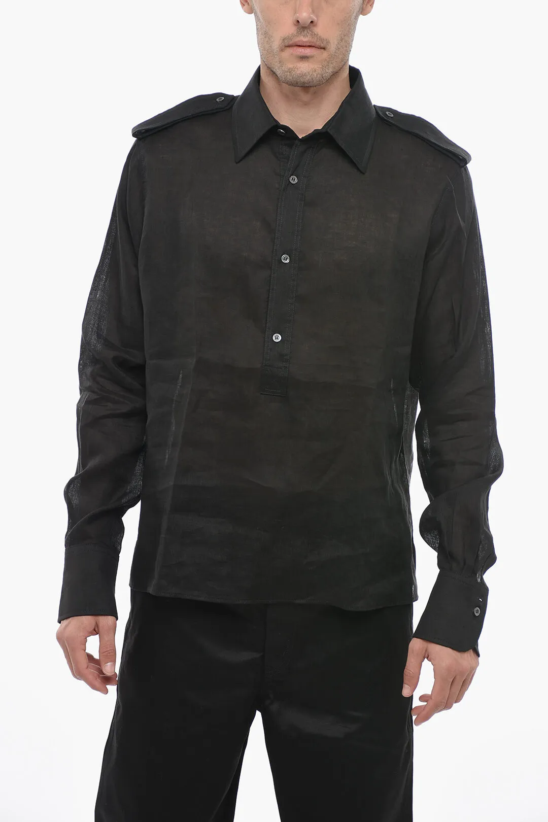 Camicia Sheer in Lino con Mezza Abbottonatura