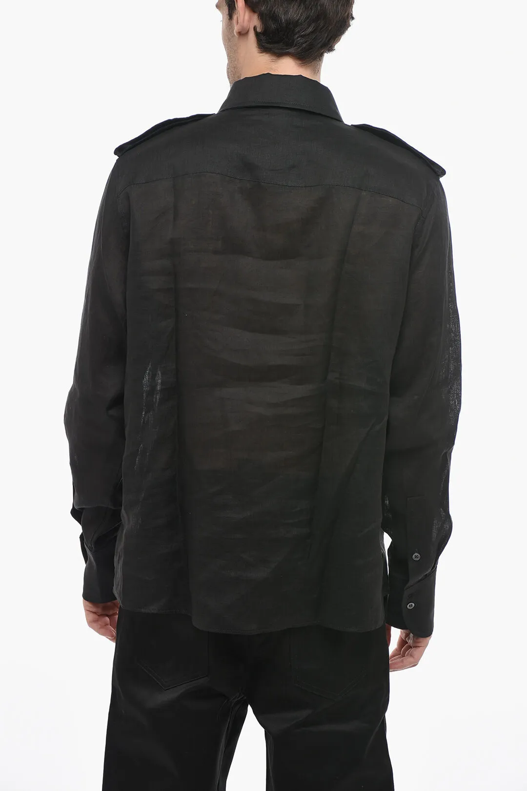 Camicia Sheer in Lino con Mezza Abbottonatura