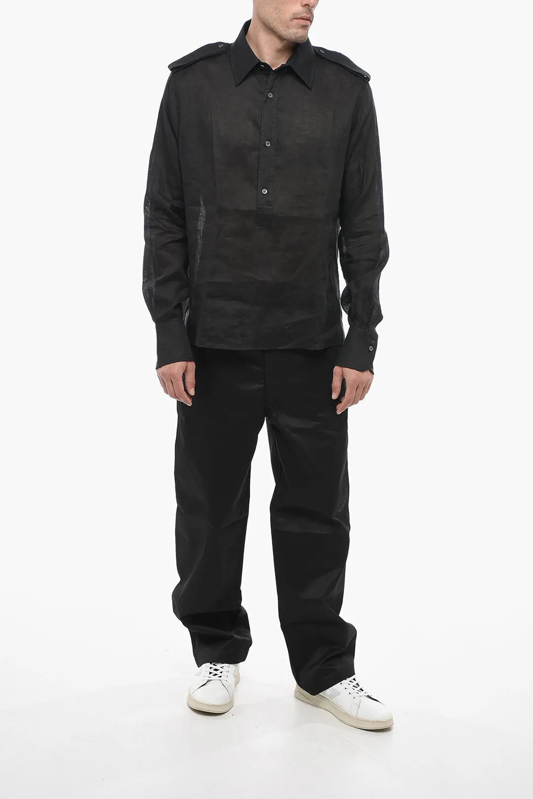 Camicia Sheer in Lino con Mezza Abbottonatura