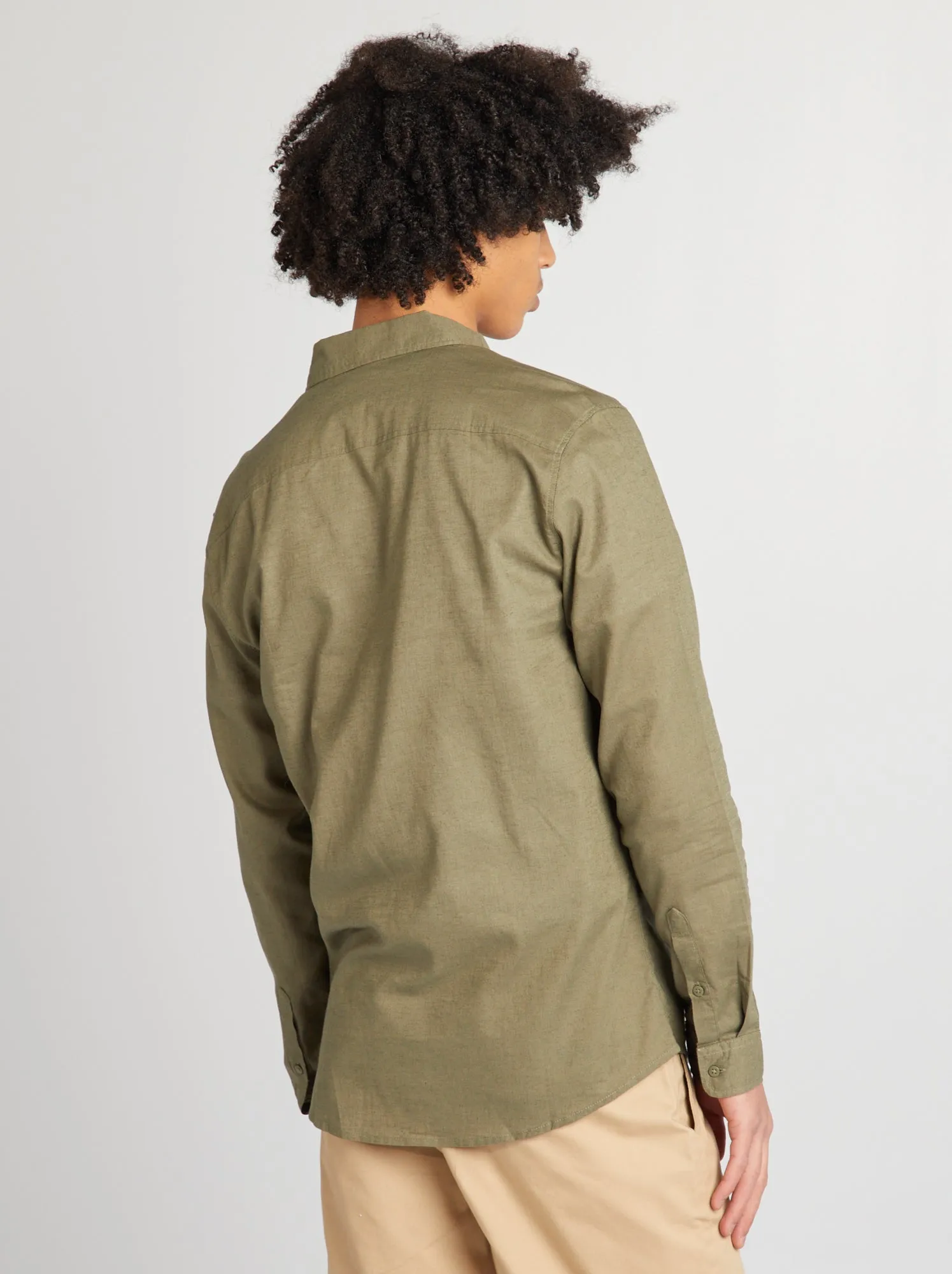 Camicia tinta unita in lino - VERDE