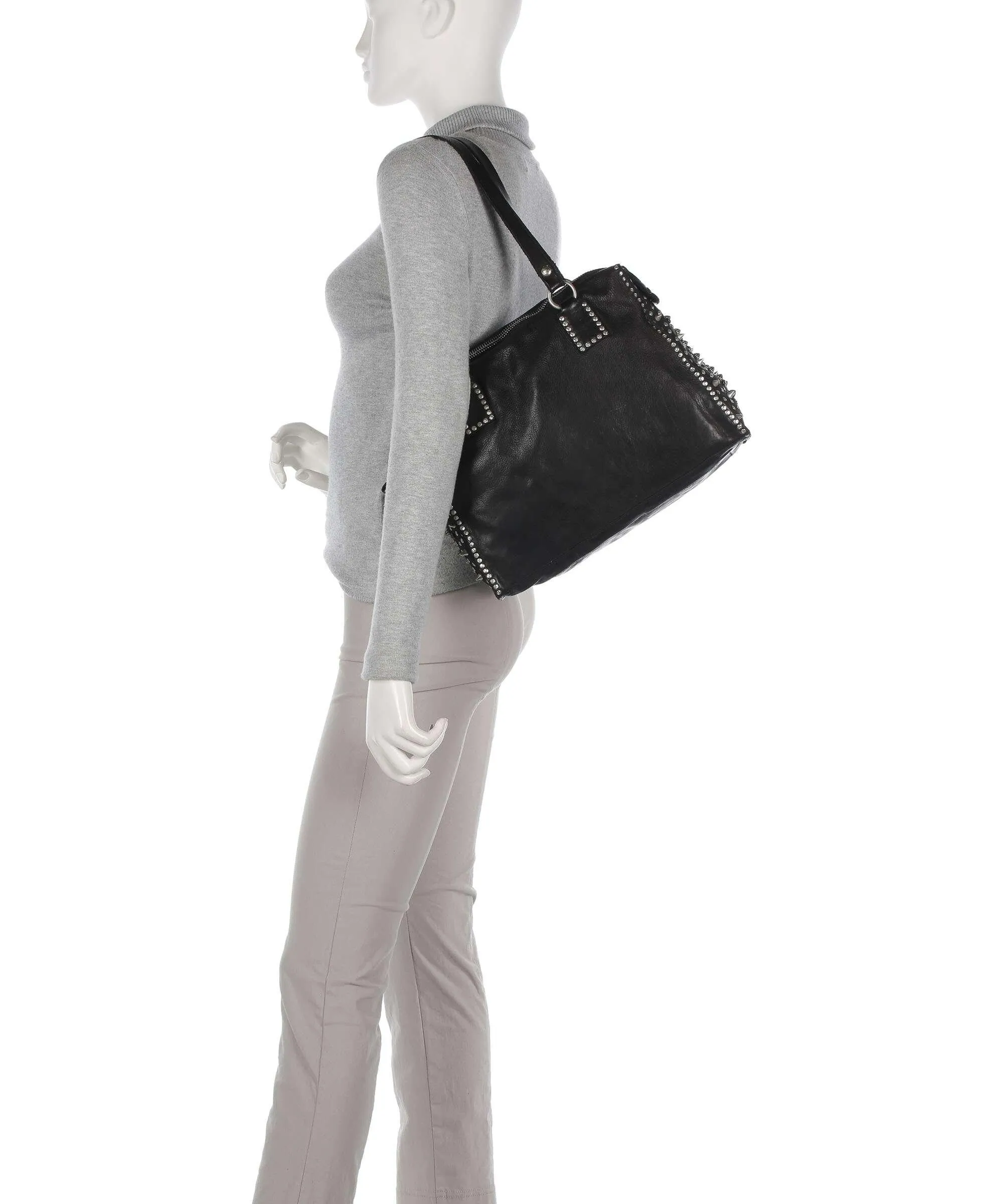  Campomaggi Borsa shopper pelle di vacchetta finemente grana nero  