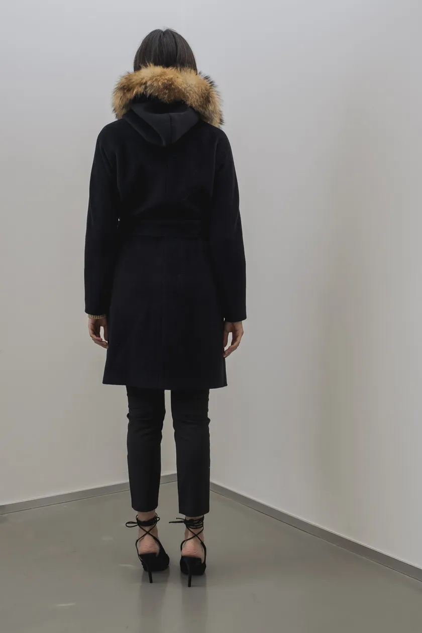 CAPPOTTO 1505 TES PURA LANA VE NERO VERA PELLICCIA