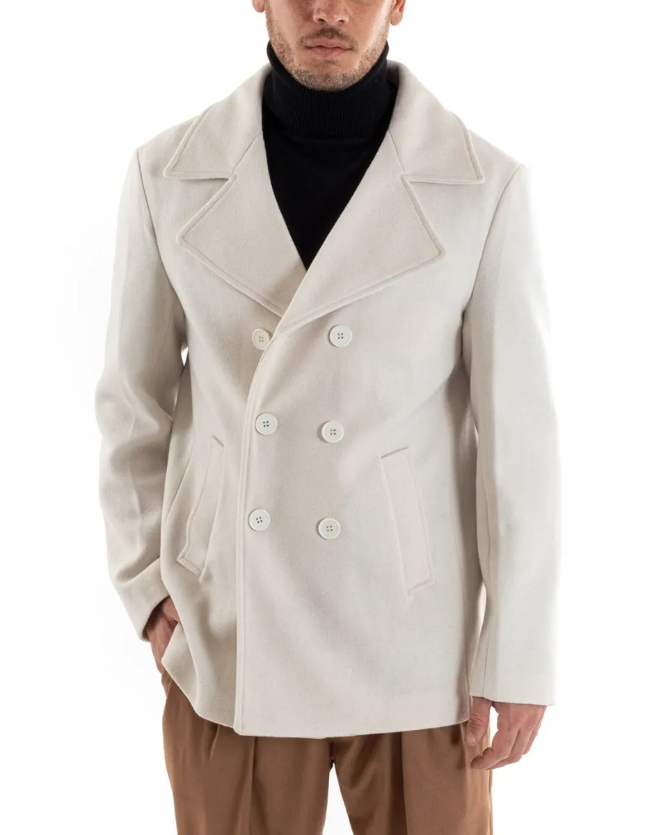 Cappotto Doppiopetto Uomo Giacca Corta Giaccone Panna Giubbotto GIOSAL-G2951A