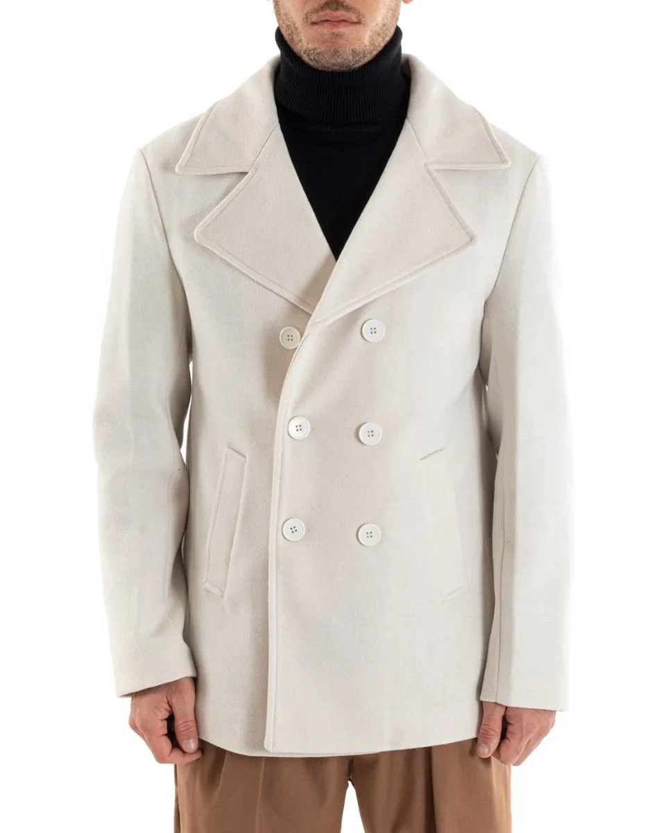 Cappotto Doppiopetto Uomo Giacca Corta Giaccone Panna Giubbotto GIOSAL-G2951A