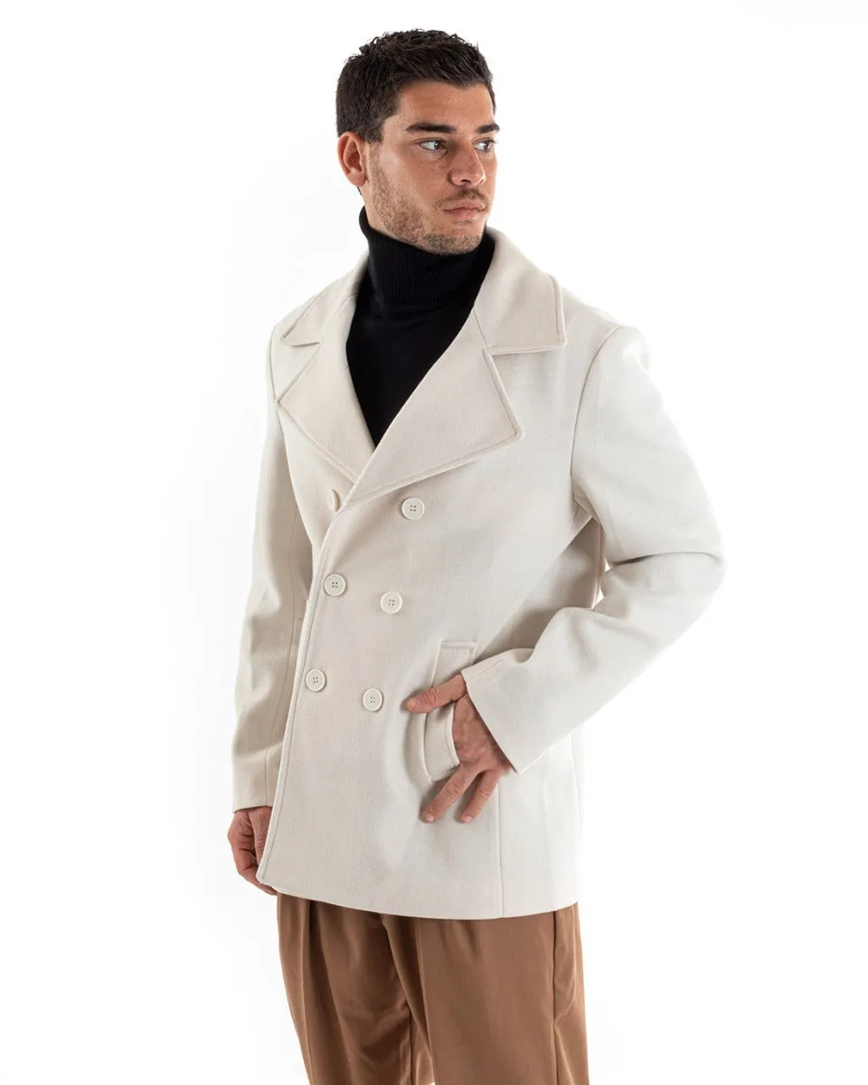 Cappotto Doppiopetto Uomo Giacca Corta Giaccone Panna Giubbotto GIOSAL-G2951A