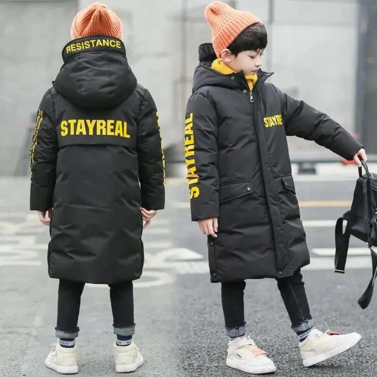 Cappotto lungo da ragazzo invernale di alta qualità da 30 gradi Cappotto da neve Tuta da neve Parka con cappuccio spesso Giacca