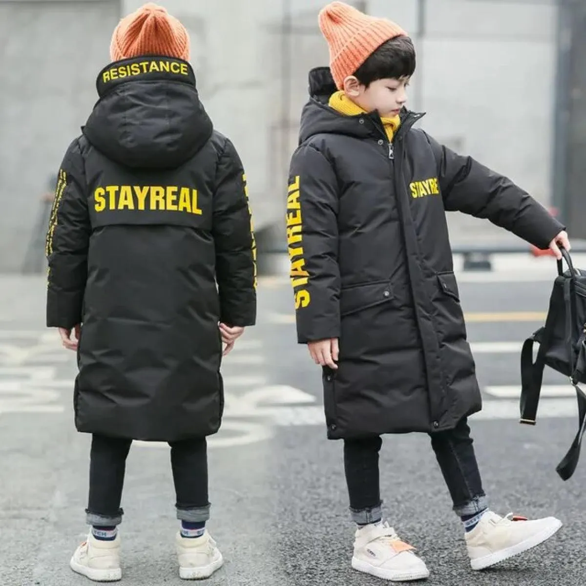 Cappotto lungo da ragazzo invernale di alta qualità da 30 gradi Cappotto da neve Tuta da neve Parka con cappuccio spesso Giacca