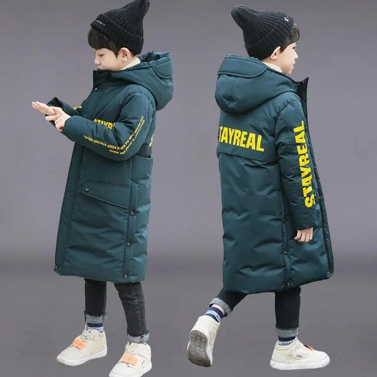 Cappotto lungo da ragazzo invernale di alta qualità da 30 gradi Cappotto da neve Tuta da neve Parka con cappuccio spesso Giacca