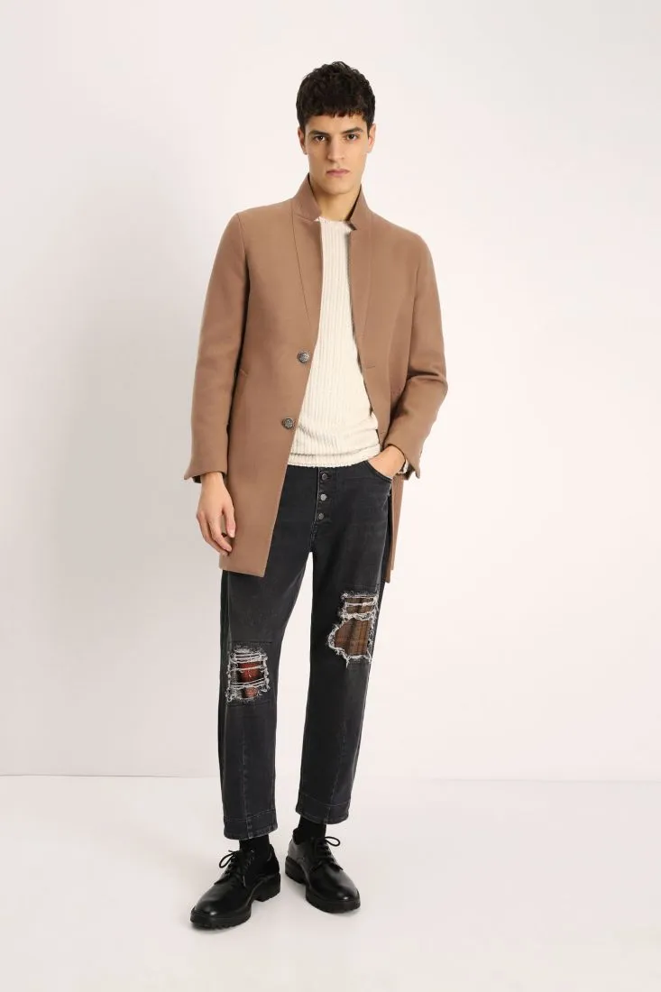 Cappotto lungo monocolour con abbottonatura