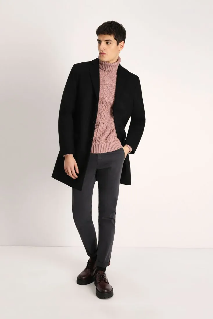 Cappotto lungo monopetto monocolour con rever classici