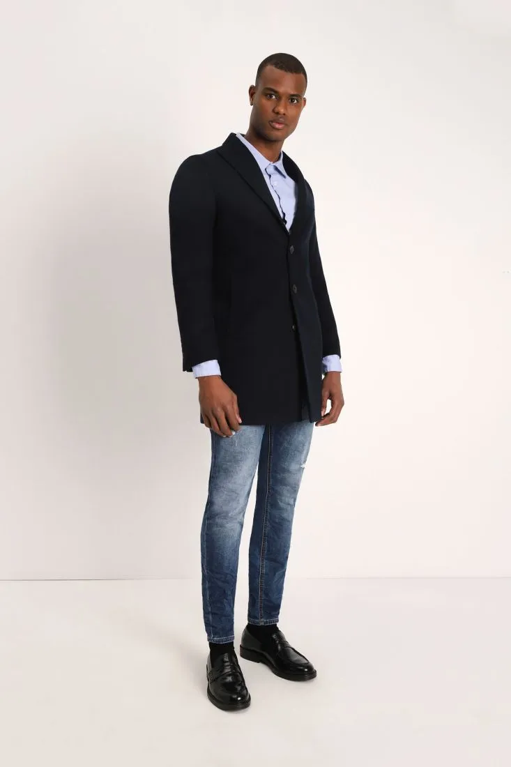 Cappotto monopetto monocolour con rever a lancia