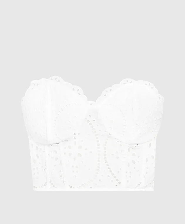 Charo Ruiz Top bustier bianco Lita con ricami in pizzo 233106