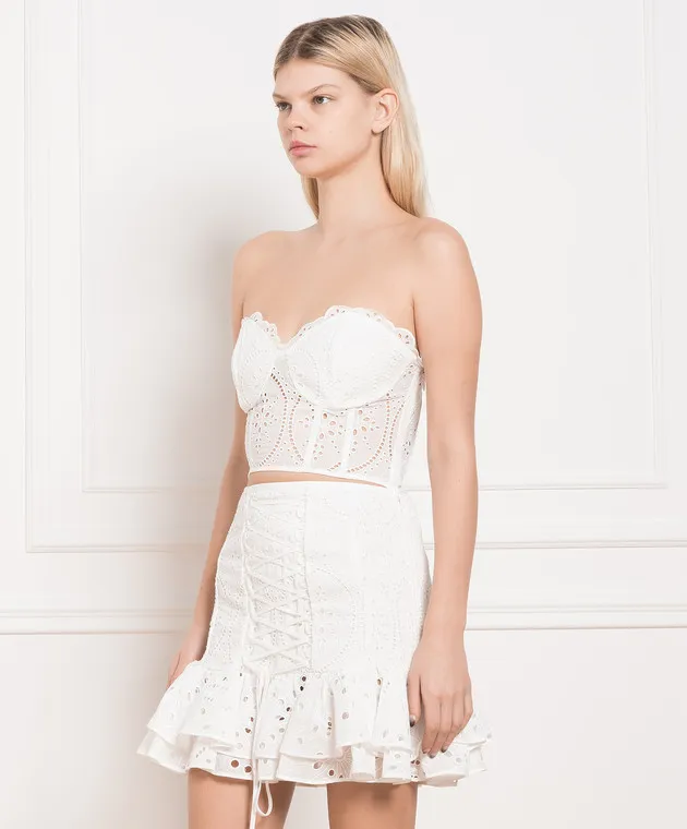 Charo Ruiz Top bustier bianco Lita con ricami in pizzo 233106