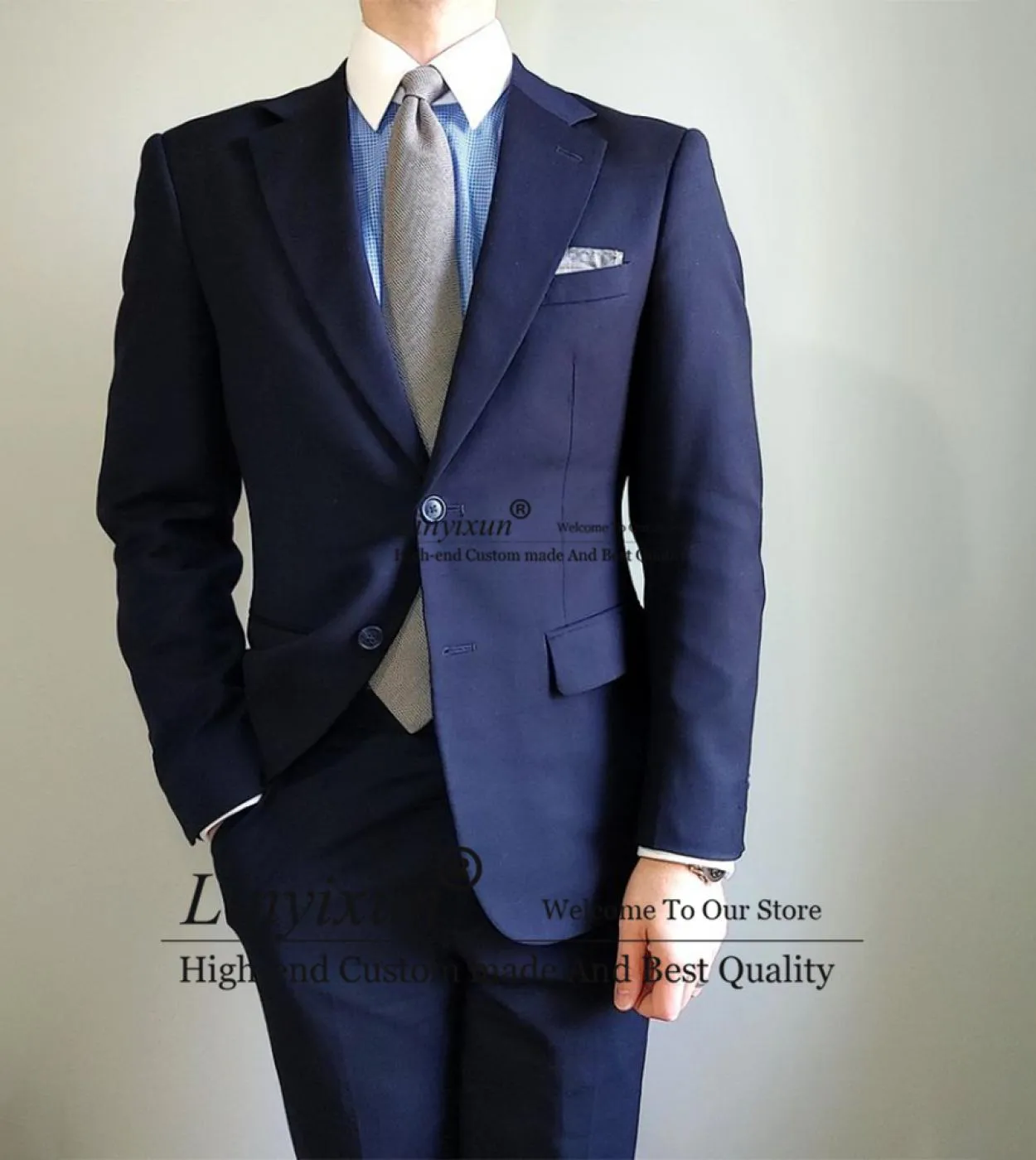 Classico blu navy Abiti quotidiani per uomo Blazer da lavoro formale Matrimonio Sposo Smoking Prom 2 pezzi Giacca Pantaloni Set