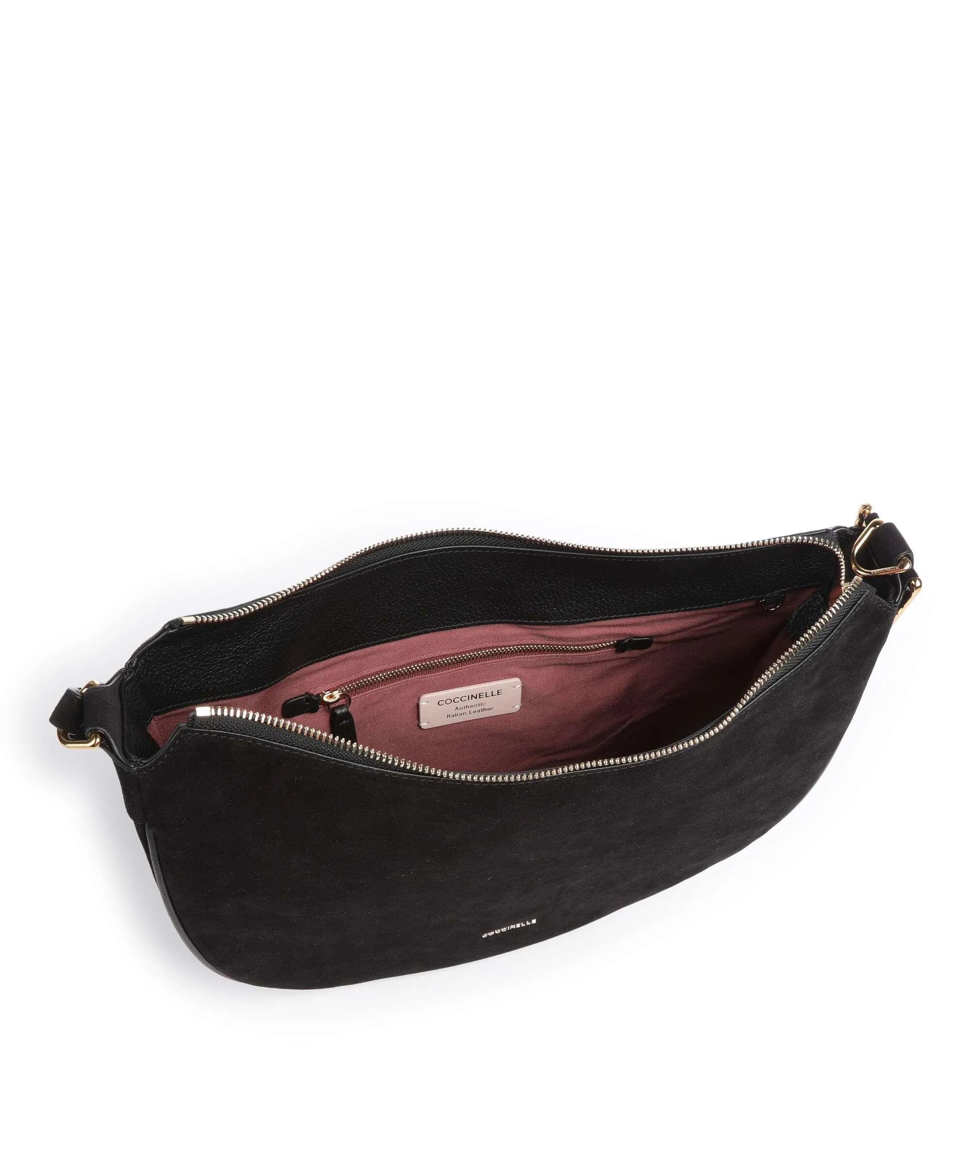  Coccinelle Priscilla Suede Borsa hobo pelle bovina ruvida nero  