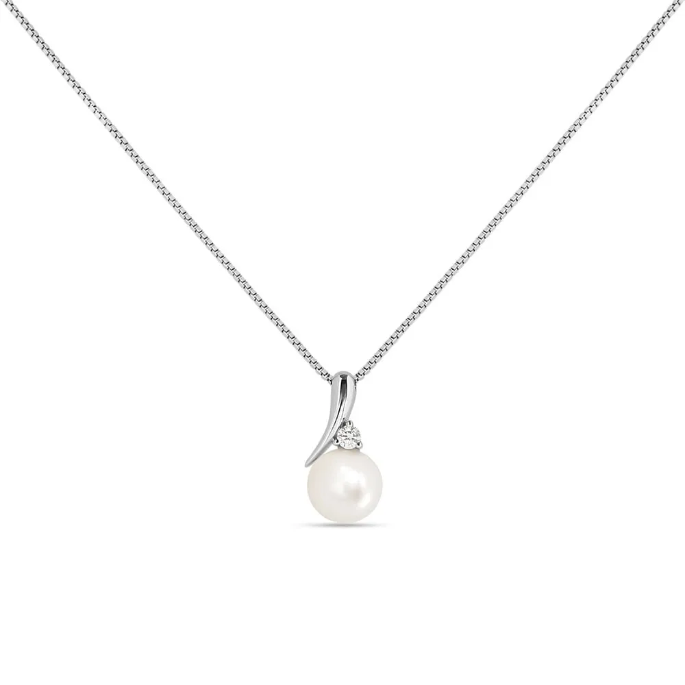 Collana Gabrielle Precious Oro Bianco 375/1000 Maglia Veneziana Perla D'Acqua Dolce Bianco Diamante Bianco 0,03 ct 40+2 cm 14287