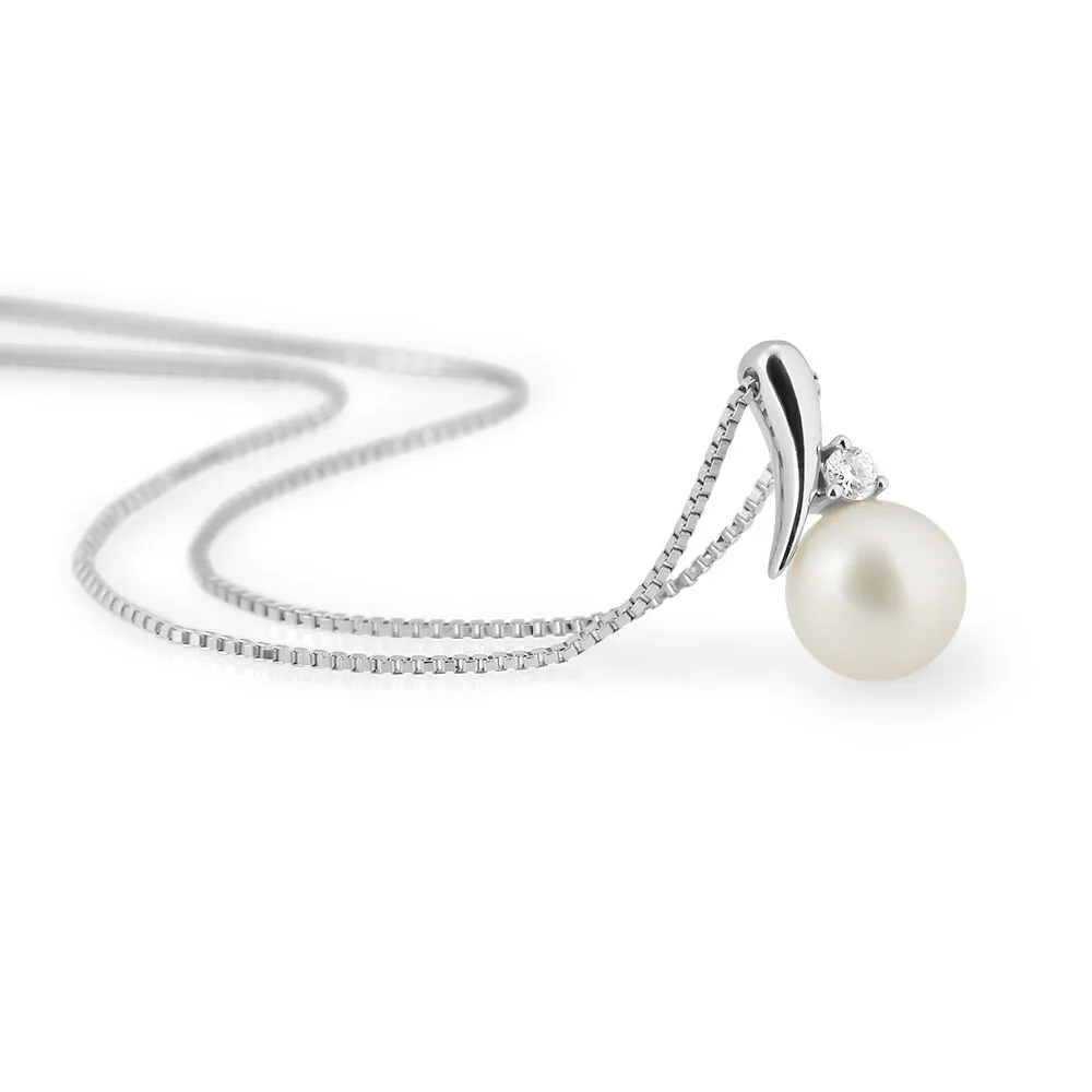 Collana Gabrielle Precious Oro Bianco 375/1000 Maglia Veneziana Perla D'Acqua Dolce Bianco Diamante Bianco 0,03 ct 40+2 cm 14287