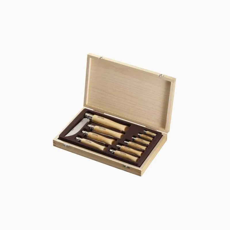 COLTELLI OPINEL 10 PEZZI IN COFANETTO LEGNO,Eur