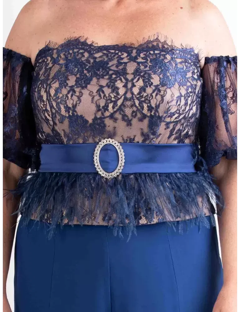 Completo pantaloni e corpetto pizzo blu Sonia Pena 1240070