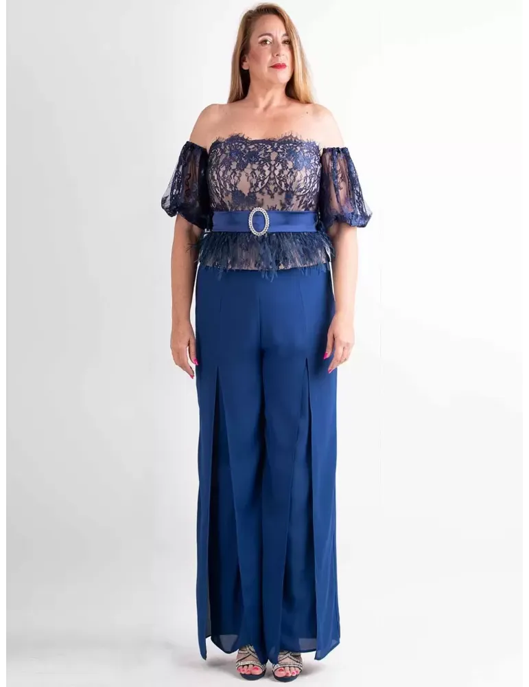 Completo pantaloni e corpetto pizzo blu Sonia Pena 1240070