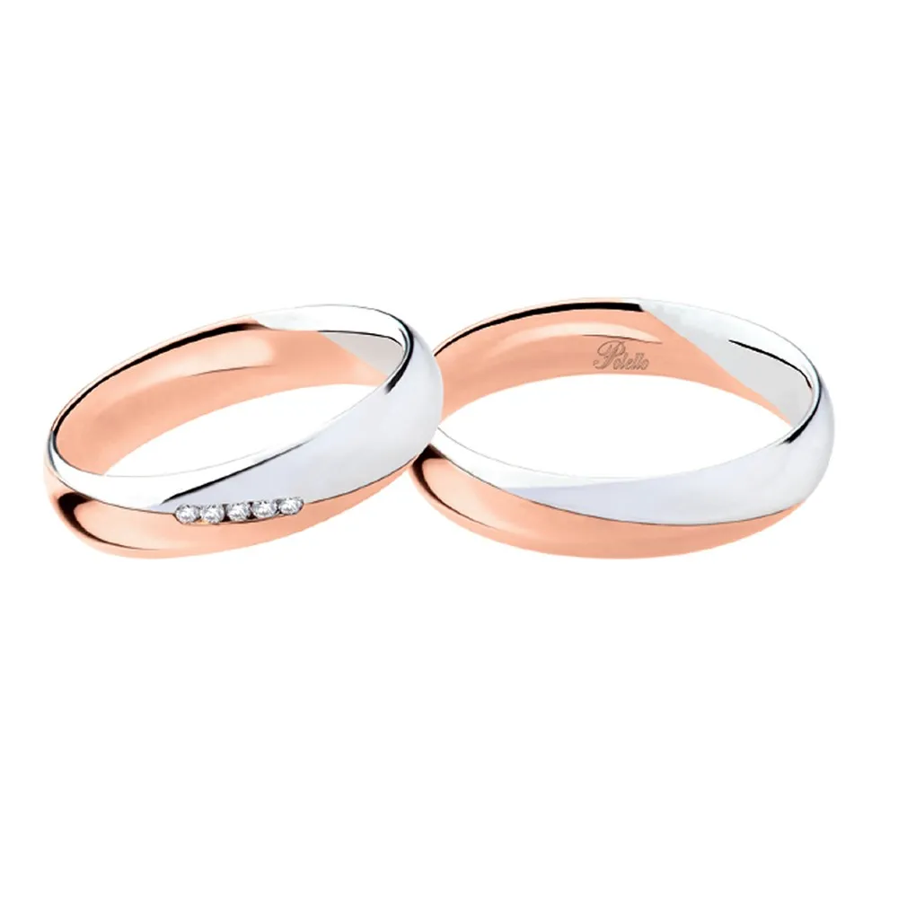 Coppia di fedi matrimoniali in oro bianco e rosa 18 Kt con diamanti 2893DBR-UBR