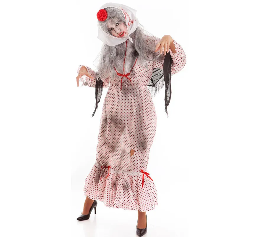 Costume da zombi Chulapa con trucco di Halloween per donna