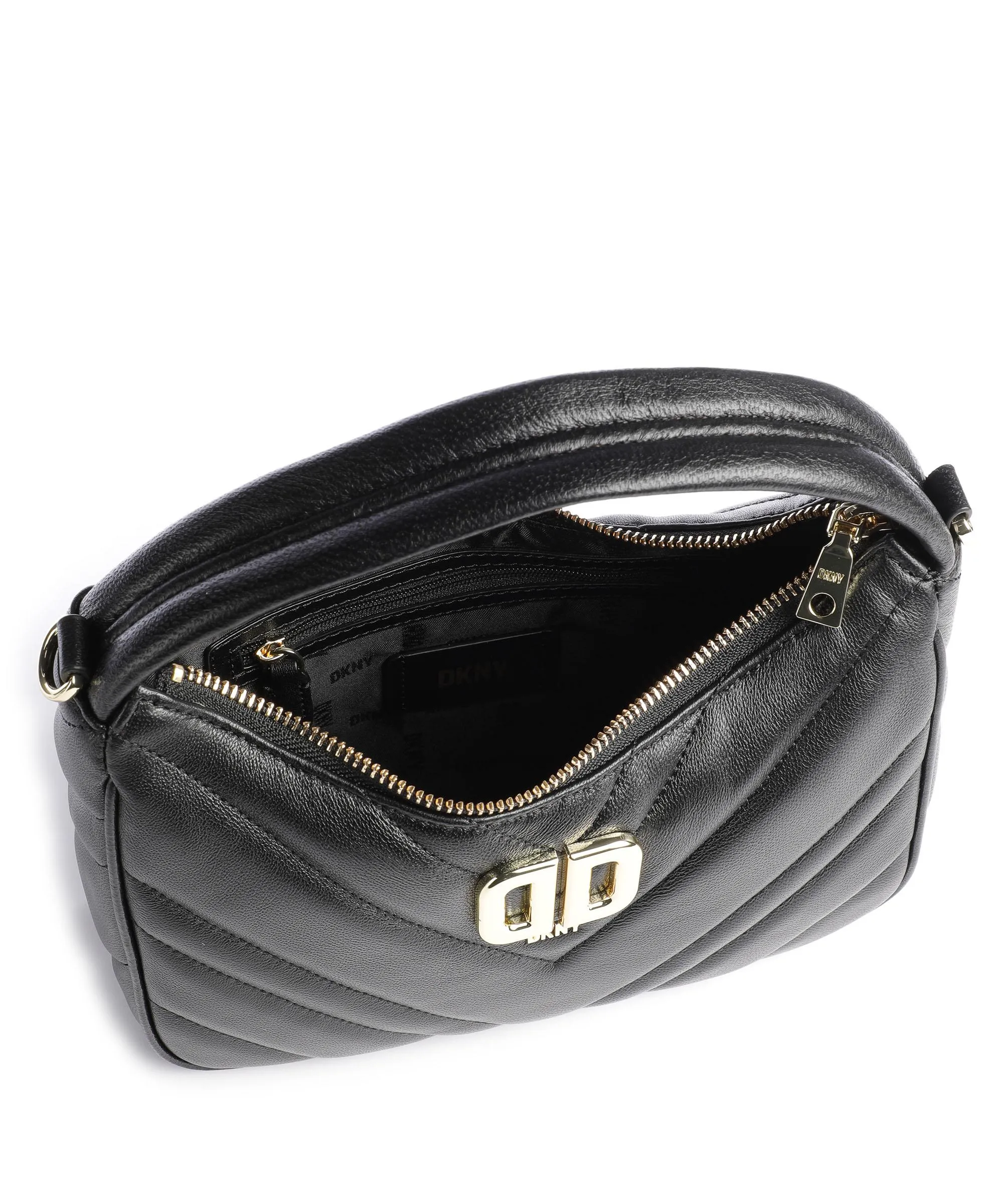  DKNY Delphine Borsa a spalla cuoio di agnello nero  