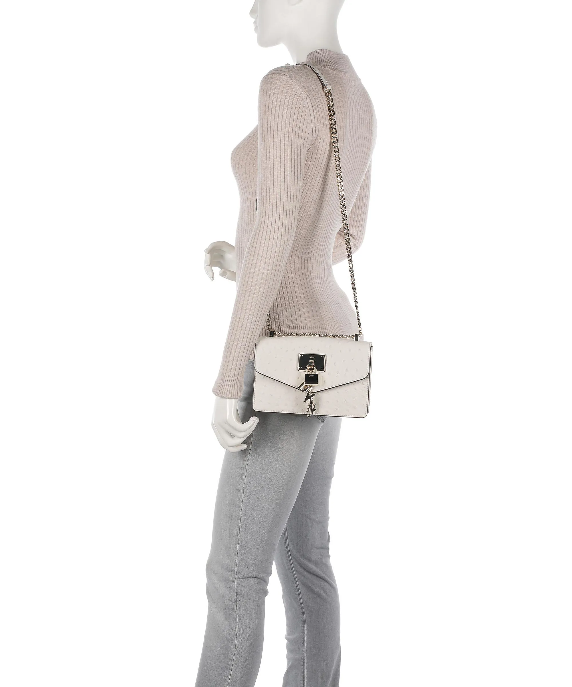  DKNY Elissa Borsa a spalla pelle di vacchetta finemente grana avorio  