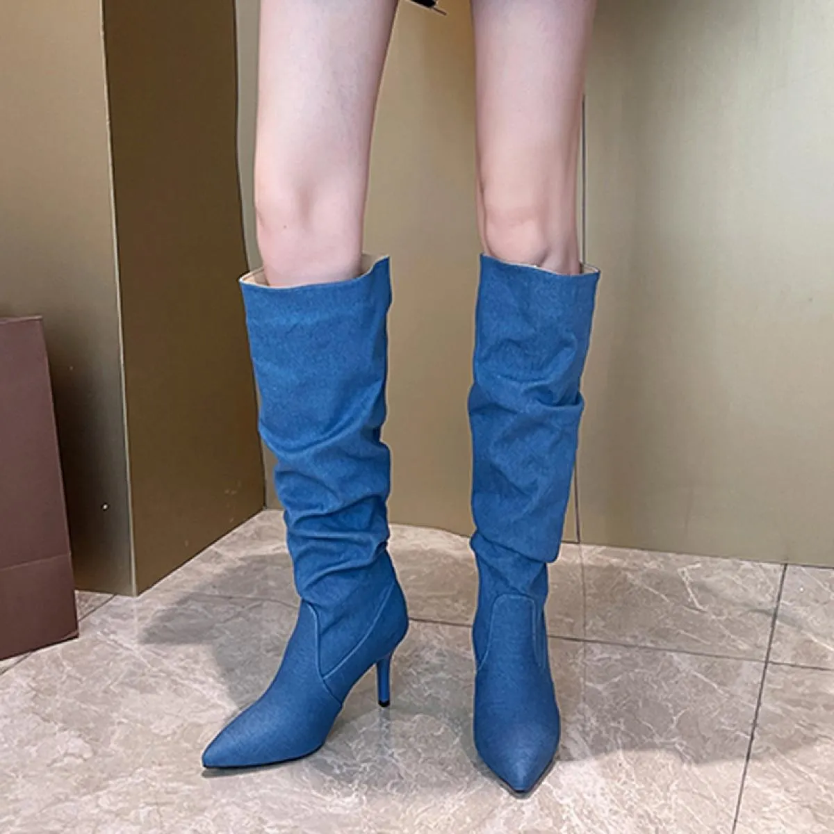 Donna Inverno Stivali alti al ginocchio Stivali Chelsea Moda Scarpe con tacco alto 2023 Nuove pompe Stivali da moto Goth Donna i