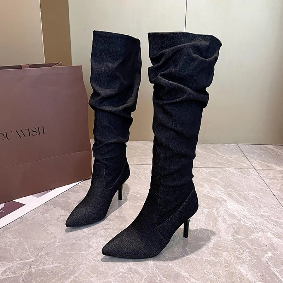 Donna Inverno Stivali alti al ginocchio Stivali Chelsea Moda Scarpe con tacco alto 2023 Nuove pompe Stivali da moto Goth Donna i