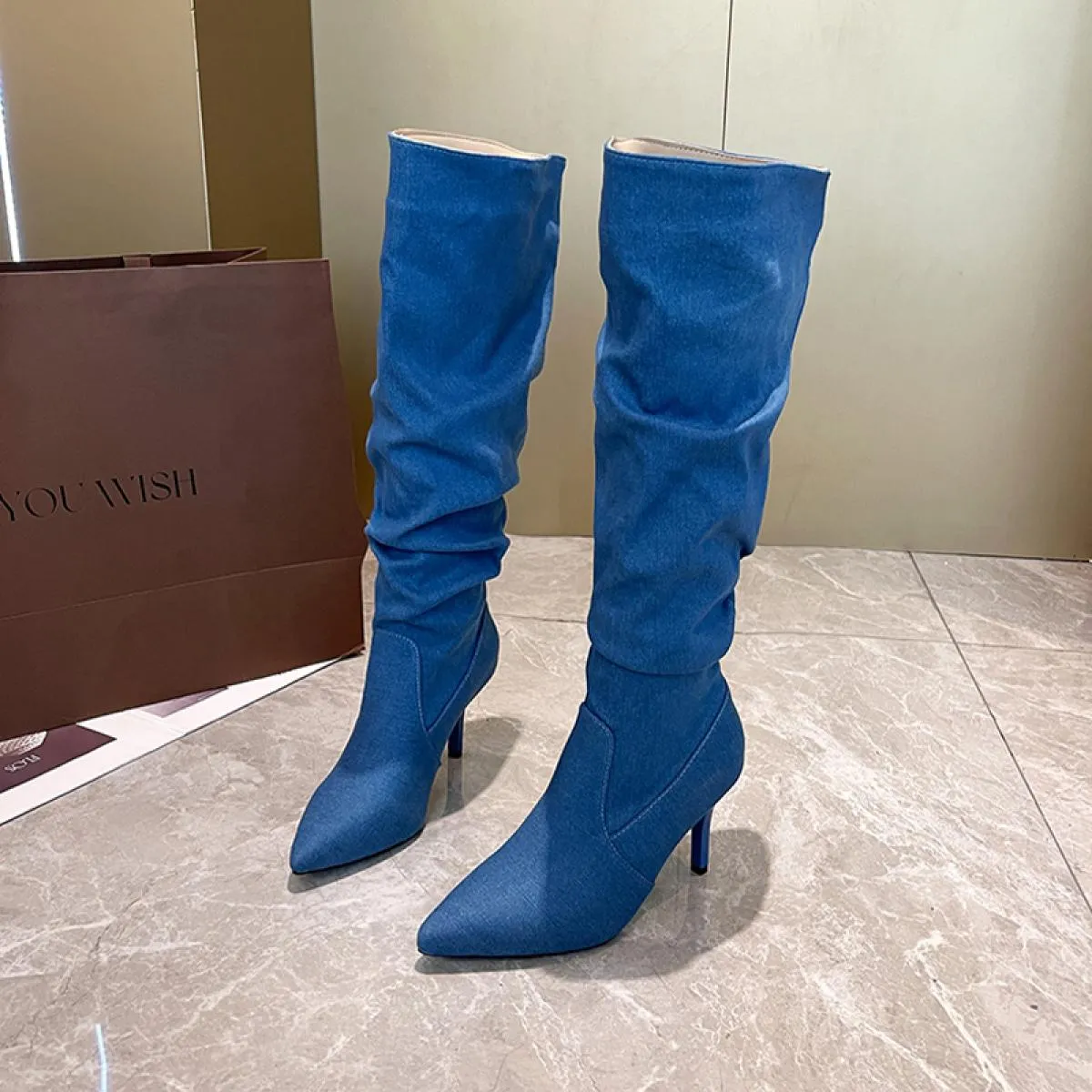 Donna Inverno Stivali alti al ginocchio Stivali Chelsea Moda Scarpe con tacco alto 2023 Nuove pompe Stivali da moto Goth Donna i