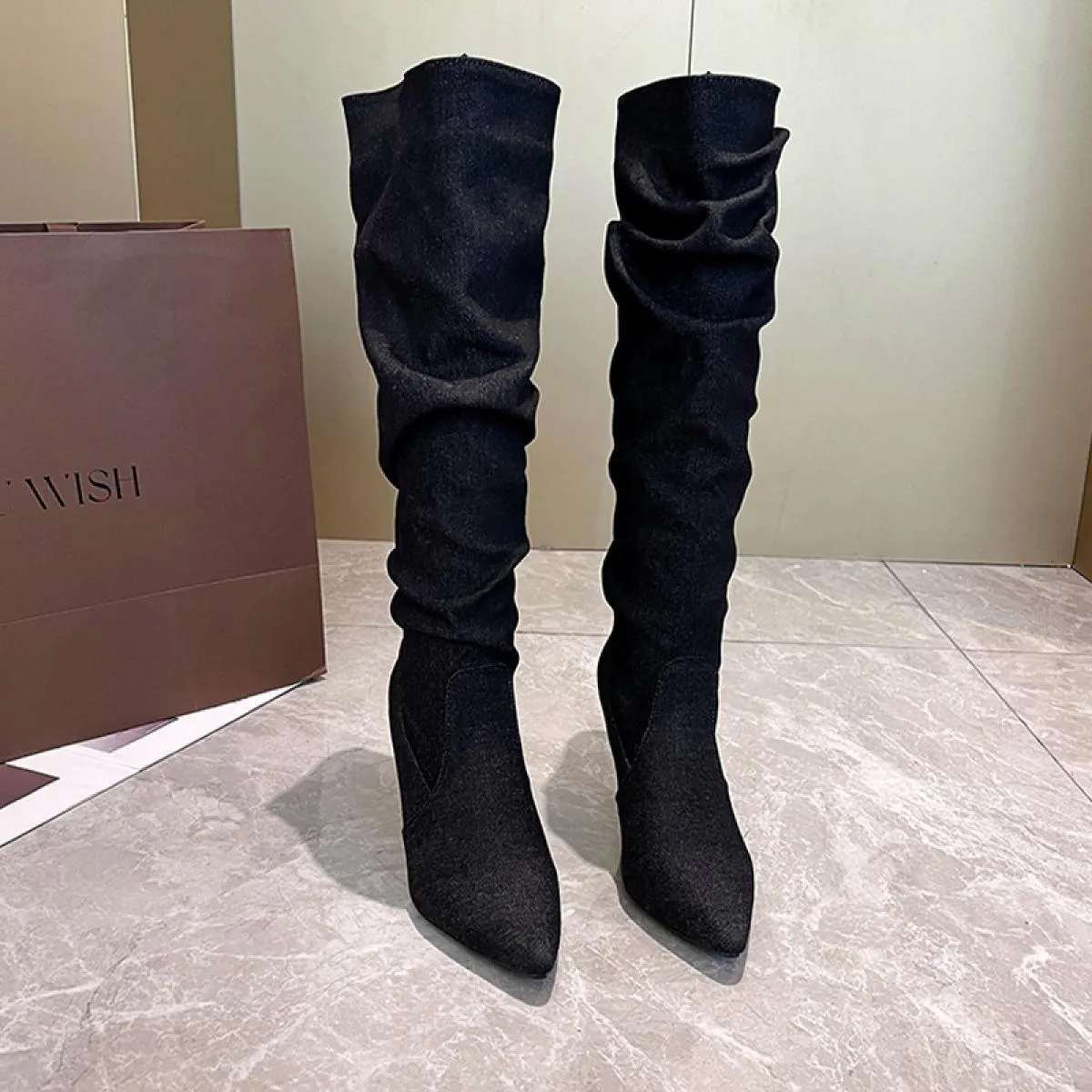 Donna Inverno Stivali alti al ginocchio Stivali Chelsea Moda Scarpe con tacco alto 2023 Nuove pompe Stivali da moto Goth Donna i