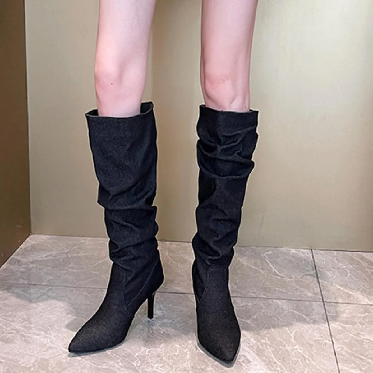 Donna Inverno Stivali alti al ginocchio Stivali Chelsea Moda Scarpe con tacco alto 2023 Nuove pompe Stivali da moto Goth Donna i