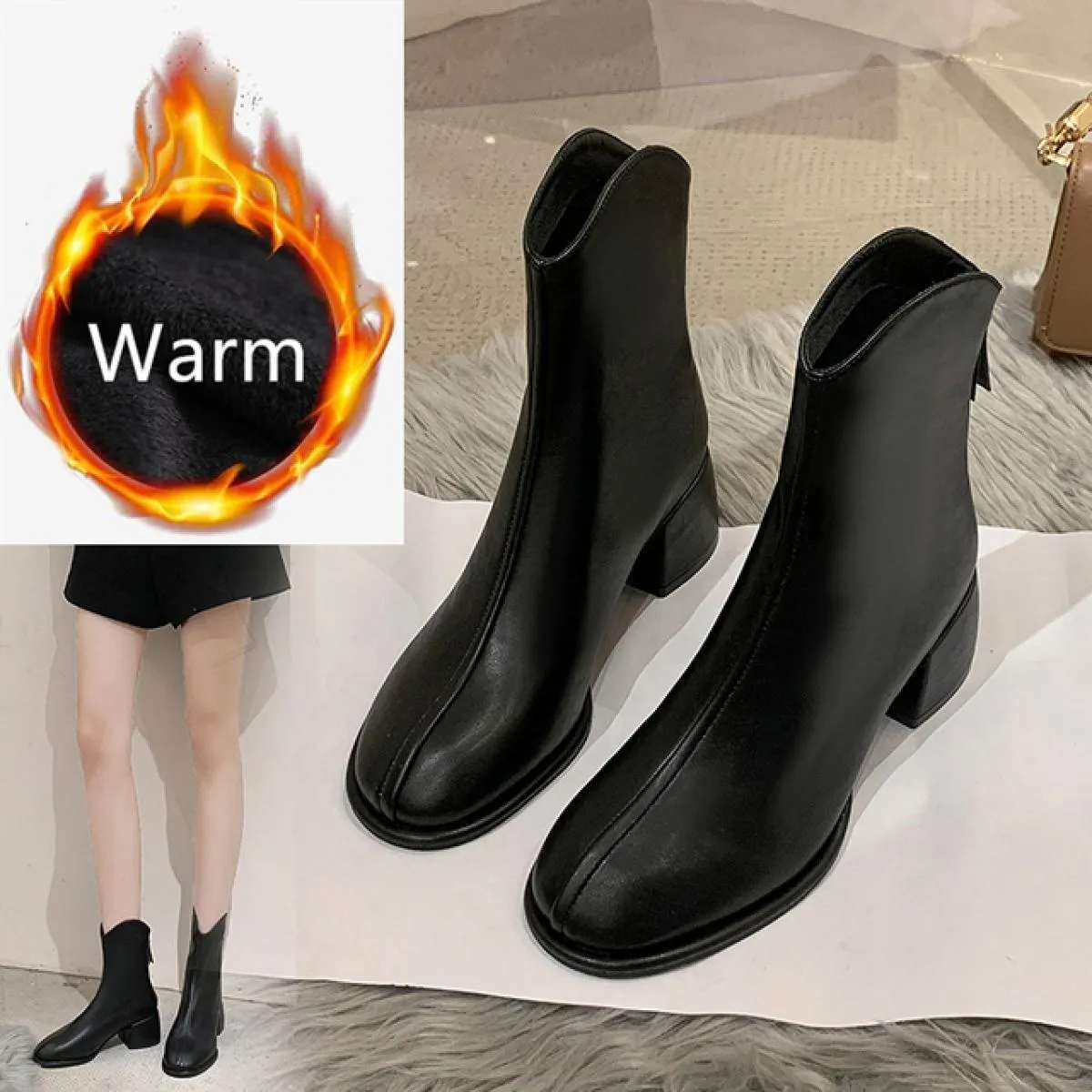 Donne di marca di lusso Beige 5 cm tacco alto alla caviglia caviglia inverno femminile punta quadrata Chelsea stivali corti da d