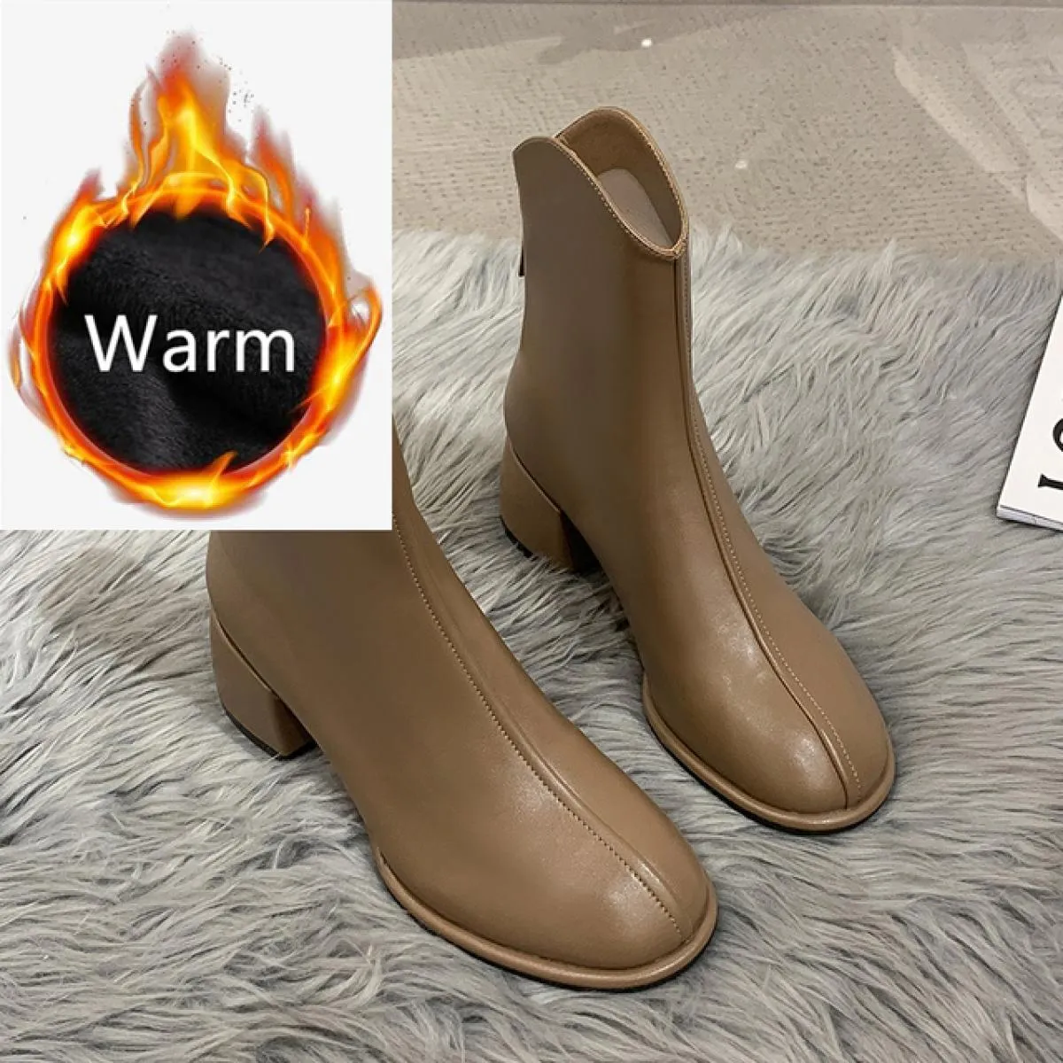 Donne di marca di lusso Beige 5 cm tacco alto alla caviglia caviglia inverno femminile punta quadrata Chelsea stivali corti da d