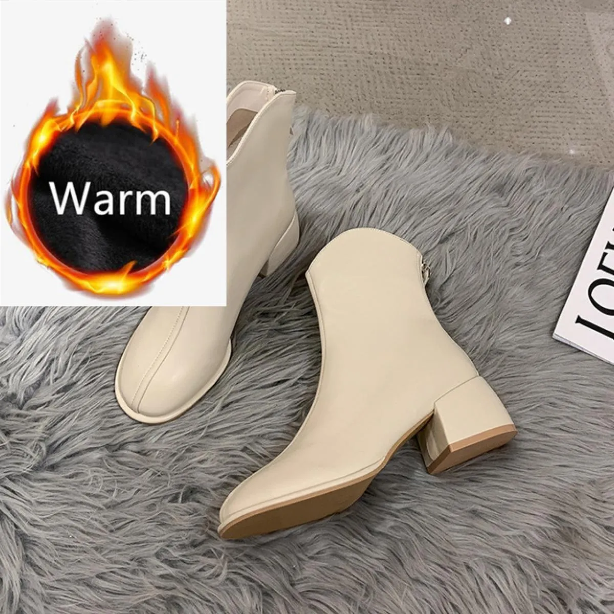 Donne di marca di lusso Beige 5 cm tacco alto alla caviglia caviglia inverno femminile punta quadrata Chelsea stivali corti da d