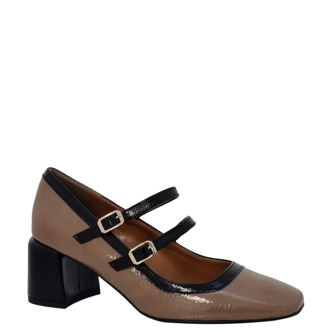 Décolleté bebè bicolore taupe nero con cinturini F/W