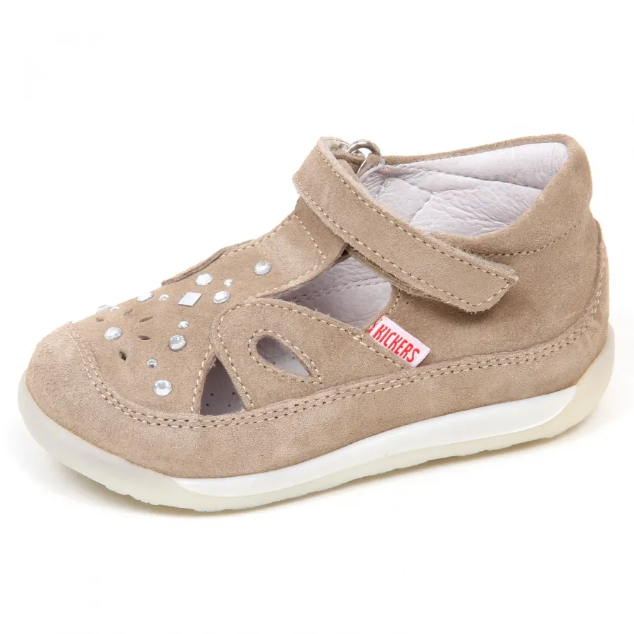 E6910 sandalo bimba beige KICKERS KIVA scarpe suede shoe baby girl