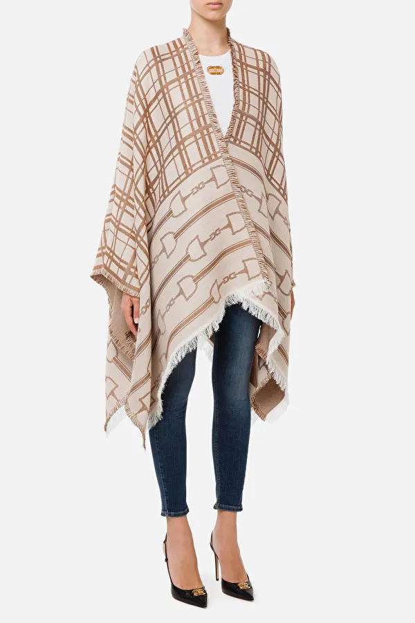 ELISABETTA FRANCHI Mantella jaquard morsetto logo e tartan