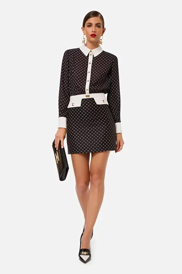 ELISABETTA FRANCHI Mini chemisier stampa micro borchie