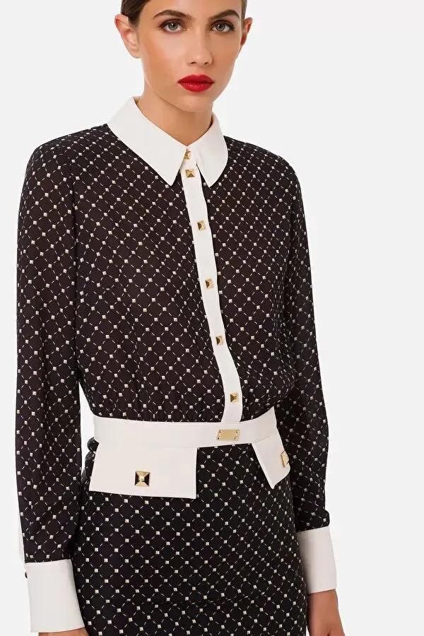 ELISABETTA FRANCHI Mini chemisier stampa micro borchie