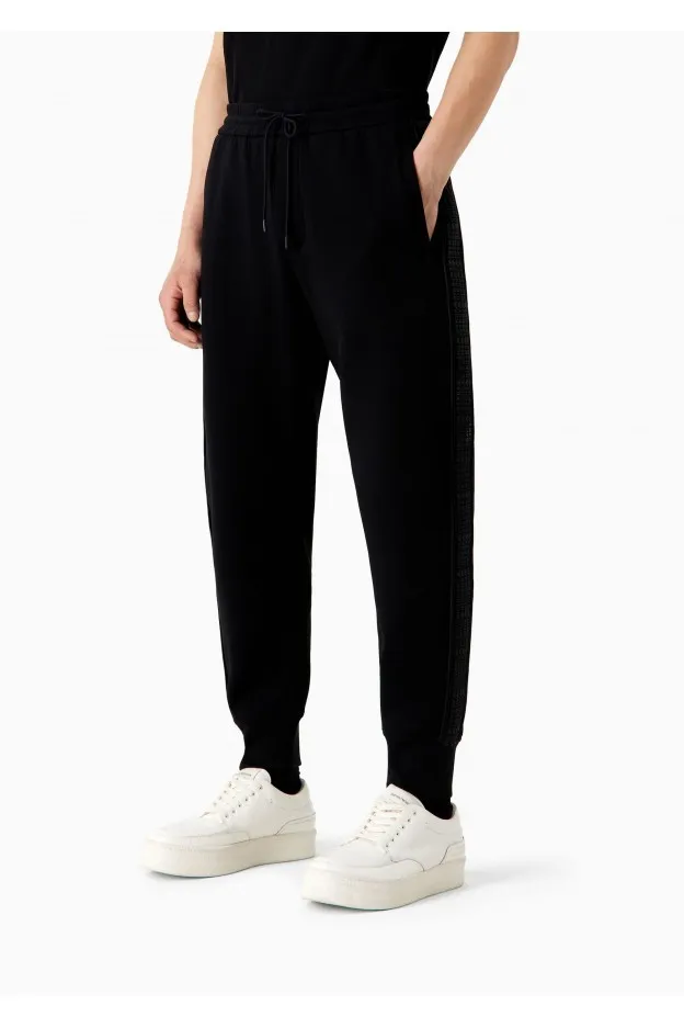 Emporio Armani Pantaloni jogger in double jersey con bande laterali stampa lettering gommato