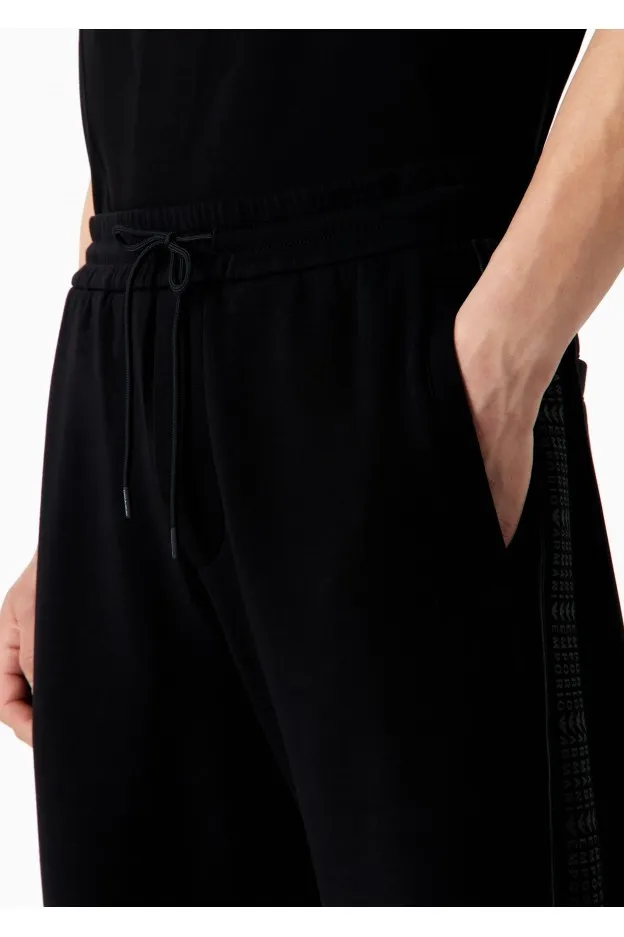 Emporio Armani Pantaloni jogger in double jersey con bande laterali stampa lettering gommato