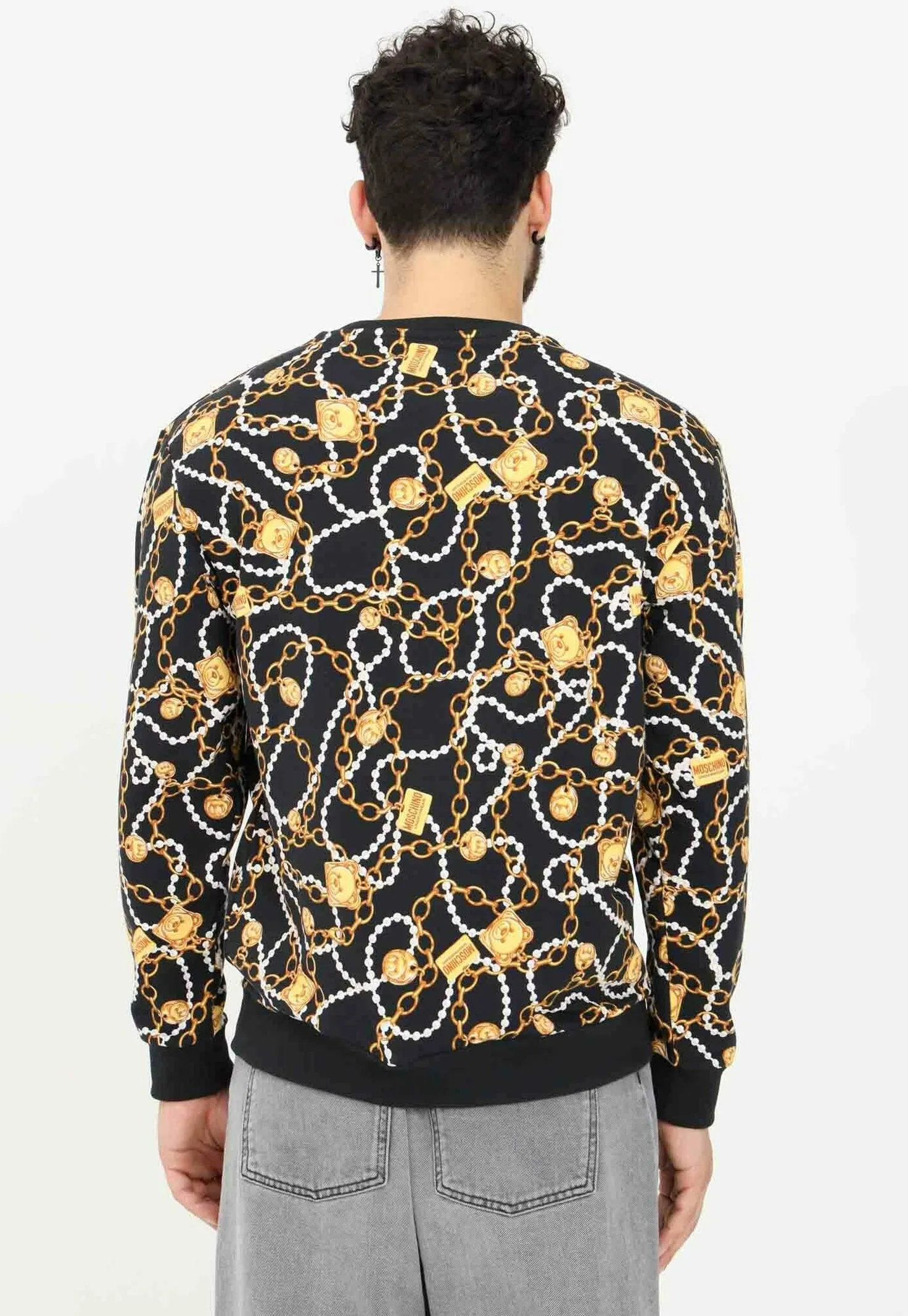 Felpa Moschino Girocollo Nero Oro Perle Bianche