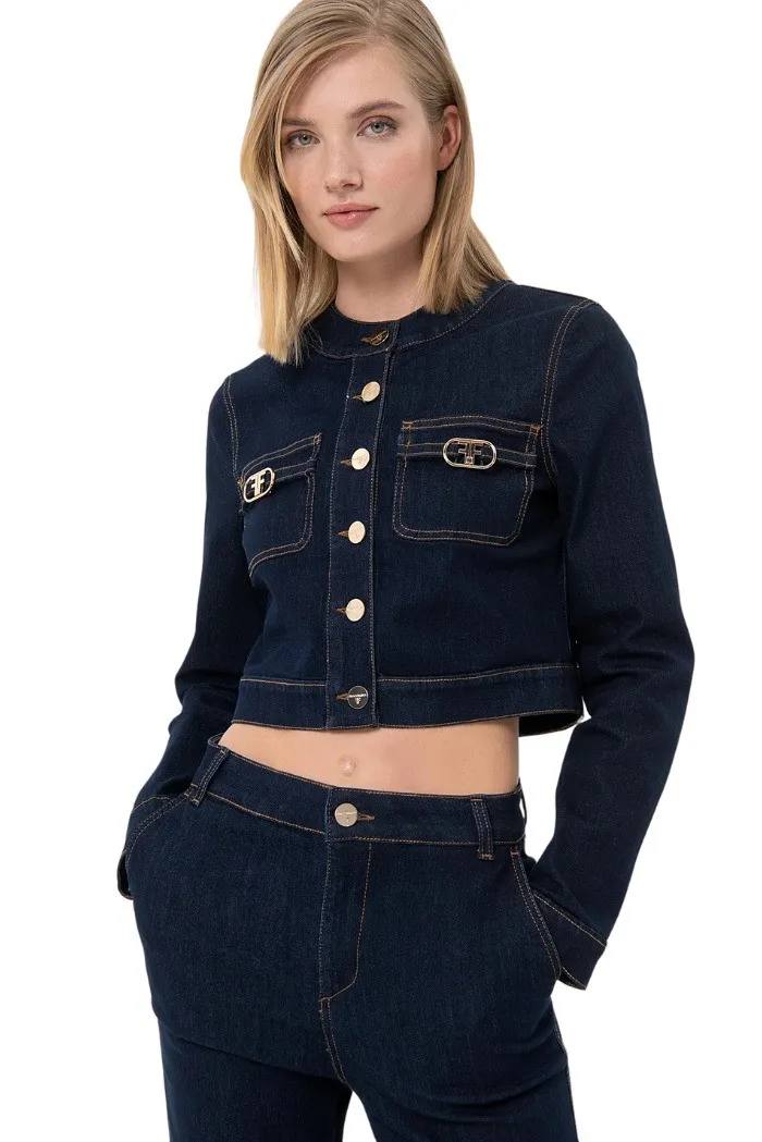 Fracomina giacca regular cropped in denim con lavaggio raw fr24sj4007d45793