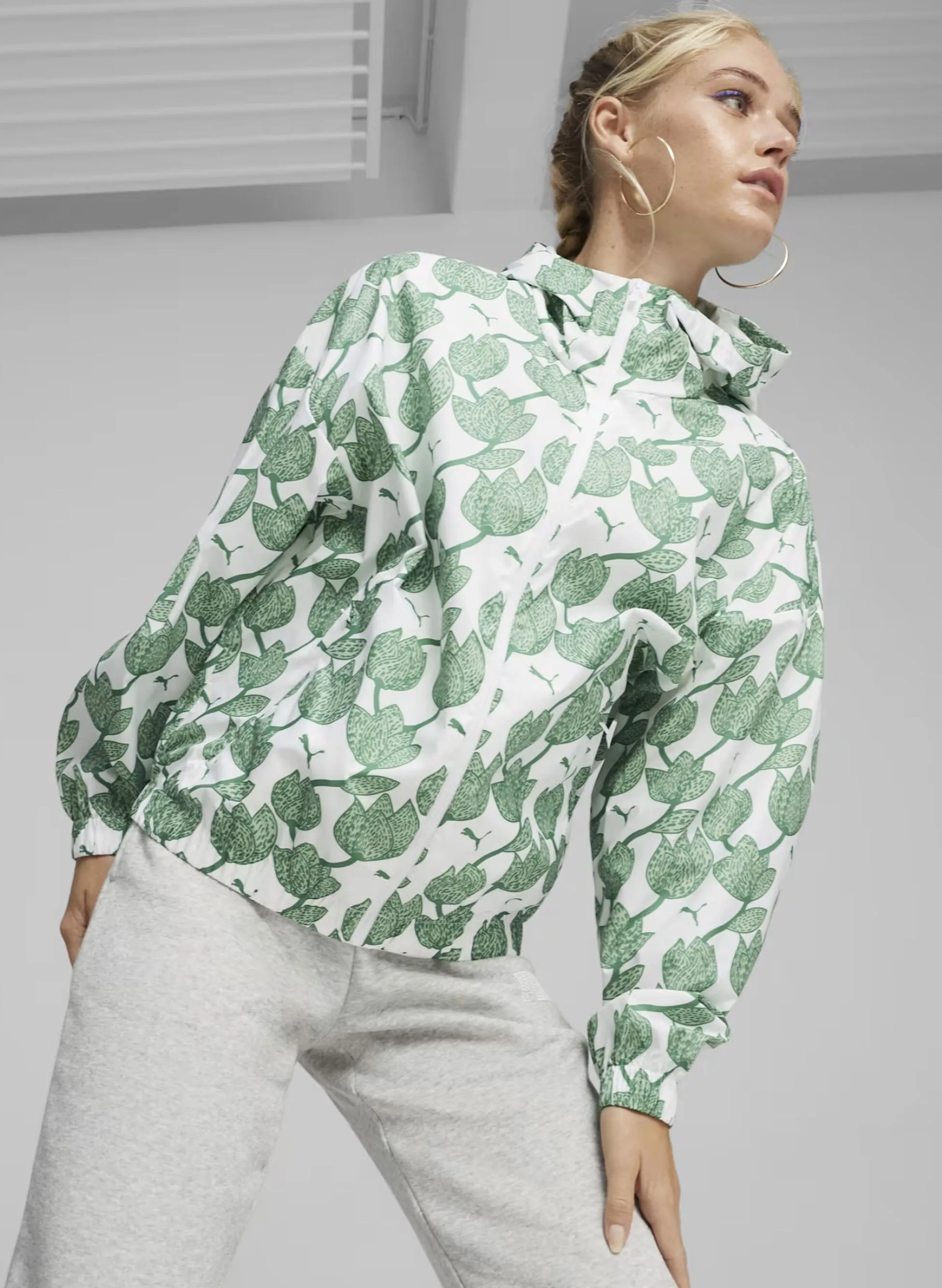 giacca a vento blossom print all-over