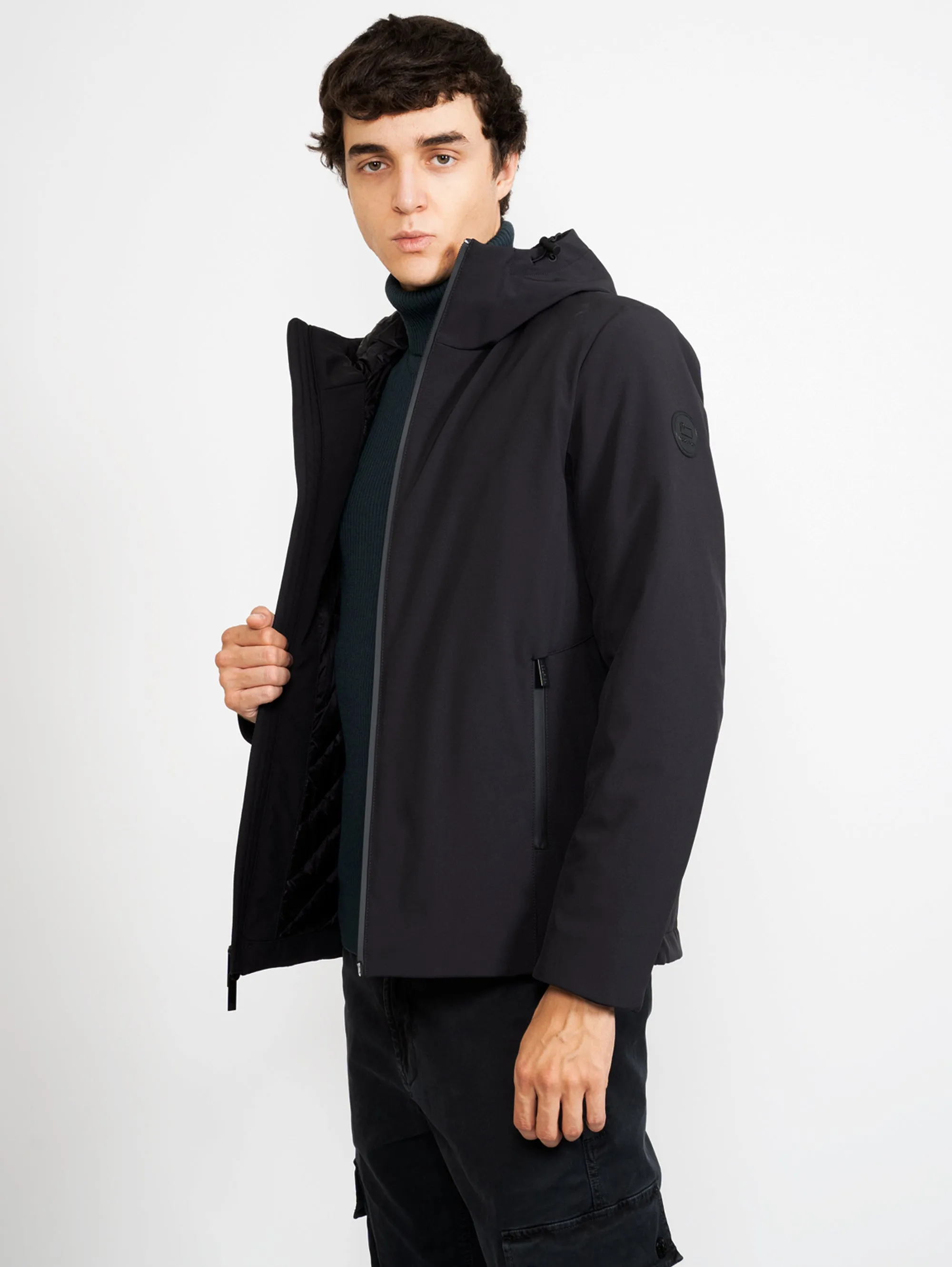 Giacca con Cappuccio Antivento Nero